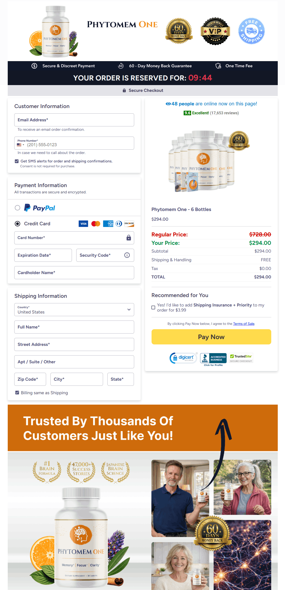 Phytomem One Checkout Page